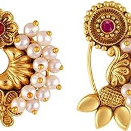 Vighnaharta Gold Plated with Pearl Alloy and Artificial stone CZ Non Piercing Maharashtrian Nath Nathiya Combo./ Nose Pin valentine day gift valentineday gift for her gift for him gift for women gift for women[VFJ1172-1179NTH-Press-Red]-15