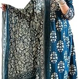 Women's Pure Cotton V-Neck Border Anarkali Printed Kurta with Palazzo and Dupatta-image-7