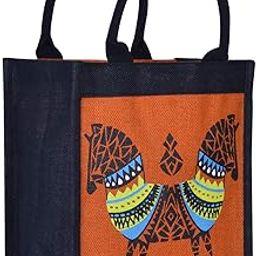 Bags for Lunch for Women and Men | Jute Grocery Bag | Jute Carry Bag | Jute Tiffin Bags | Printed Jute Bag | Zebra Print - Black-12