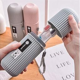 Oslen (Pack of 2) Capsule Shape Travel Toothbrush Holder Toothpaste Case Holder Portable Toothbrush Storage Plastic Toothbrush Holder-Mulit,(Grey + Pink)-76