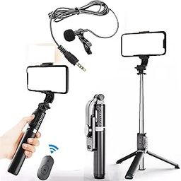 SUBTON BASICS Selfie Stick with Wireless Bluetooth Selfie Remote & 1meter Wired Collar Mic|Compatible with All Smartphones for YouTube Vlogging Reels Shots Photo Shoot(1 Meter Selfie Stick + Mic)-0