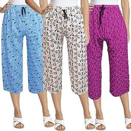 Women Printed Capri 3 Pack,Assorted Capri Combo of 3 Pack, Women Night Wear Capri 3 Pack-23