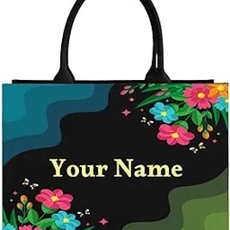 rerden Personalized Floral Canvas Tote Bag, Black with Colorful Flowers, Customizable Name Design, Shopping Carryall-picture-35