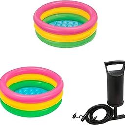 Wiggly Toys Combo Inflatable Kids Baby Bath Tub Swimming Pool with High Output Air Balloon Pump Multi Color (2 Feet & 3 Feet & Pump)|148-image-39