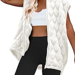 Womens Oversized Puffer Vest Sleeveless Quilted Jacket Zip Up Hoodie Winter Coat with Pockets Padded Gilet-image-25
