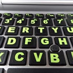 Keyboard & Laptop Key Stickers - Glowing Fluorescent Indelible Symbols on Super-Stick Heavy Duty Durable Black Vinyl X-Large 36 pt Type for Vision Impared FREE USB LED LIGHT. For: American English-25