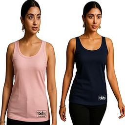 Women's Tank Top Camisole, Cotton Blend, Pack of 2 (in, Alpha, Free Size, Regular, Baby Pink-Navy Blue)-image-78