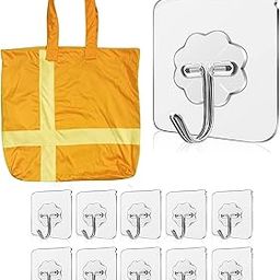 Velvetflow Wall Hooks (Pack of 10) + Reusable Grocery Bag – No Drilling, Heavy Duty 20kg Load Hooks for Home Kitchen Bathroom – Combo Set with Foldable 16x16 Inch Shopping Tote-image-43