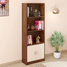 BLUEWUD Seonn Engineered Wood Bookshelf Cabinet Book Rack Organizer with Shelves for Décor Display, 2 Doors Cabinet Floor Standing for Home Library (Brown Maple & Beige, Without Drawer)-image-128