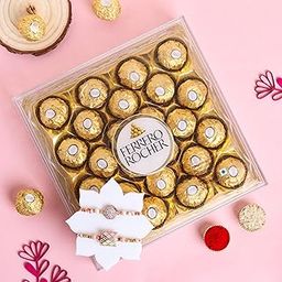 FlowerAura Raksha Bandhan Celebrations Set of 2 Pink Elegenat Stone Rakhi Set With Pack of 24 Choco Rolls Chocolate - Rakhi for Brother, Bhai, Cousins & Raksha Bandhan Gift-image-2