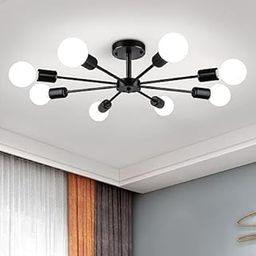 Ceiling Light, 8-Lights Modern Chandelier Living Room Light,Full Black Sputnik Light Chandelier for Bedroom Kitchen Study Office, E27 Base-image-16