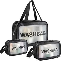 DGB MARTT Washbag Pouch for Home & Travel | Waterproof Translucent Cosmetic Organizer for Brushes & Accessories | Multipurpose Zipper Pouch Kit | Travel Toiletry Bags for Women - Pack of 3 (Black)-picture-21