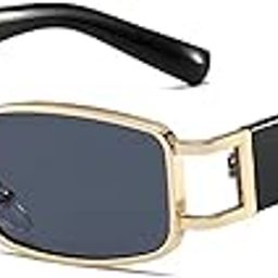 Retro Rectangular Metal Unisex Sunglasses UV 400 Protected Medium Size (215)-image-24