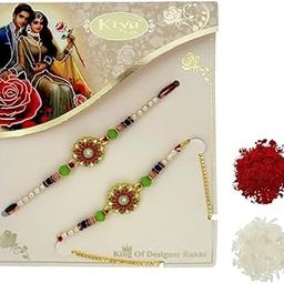 Antique Bhaiya Bhabhi Dancing Peacock Rakhi for Brother Bhabhi | Couple Rakhi Set | with Roli-Chawal Pack Exclusive NEW-image-28