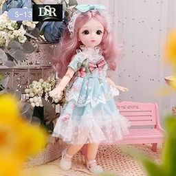 DSR" 30CM Doll Set Movable Joints Makeup Cute Doll Set (Pack of 1) Doll Size 30Cm-Green/Sky((Multi Color -Green))-image-40