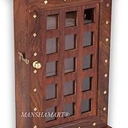 MANSHAMART® Wooden Key Holder Wall Hanging Wooden Key Holder for Wall Key Box Key Cabinet, Key Hooks Wall Mounted Key Hangers Wood Key Rack with 6 Key Hooks for Home Office Bedroom Living Room-image-12