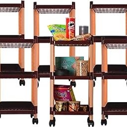 Pack of 6 Storage Rack with Wheels | 3-Layer Storage Organizer Rack | Kitchen Spice Rack | Multipurpose Layer Storage Rack for Home & office | Office Storage Trolley | Brown-image-68