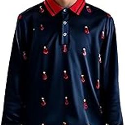 Men's Navy Blue Sweater with Red Pattern, Button-Down Collar Angora Wool Full Sleeve Woolen Sweaters Winter Wear Pullovers for Men Regular Fit (in, Alpha, L, Regular, Blue)-image-44