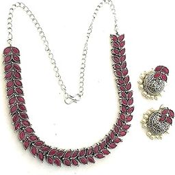 German Silver Stone Studded Oxidized Jewellery Set for Women & Girls-image-99