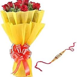 Floral Fantasy® Original Real Fresh Flower Bouquet For Rakhi Gift (Bunch Of 10 Red Roses with one Rakhi)-image-95
