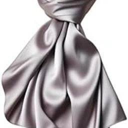 Luxury Silk Scarf, Silver Grey, Elegant Satin Finish-image-55