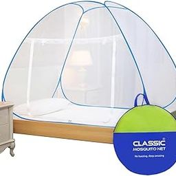 Classic Mosquito Net for Single Bed | Foldable Machardani | Polyester Strong 30GSM mesh | PVC Coated Corrosion Resistant Steel Wire - Blue.-14