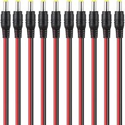 TAAPSEE 10 Pack DC Power Pigtail Male Cables (Upgraded 18AWG) with 2.1mm Connectors Barrel Jack Tinned Lead for Home Security Surveillance Camera and Party Strip Lighting(Black,Red)-32