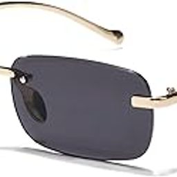 JAGUAAR BY LM UV Protected Retro Rectangular Rimless Sunglasses for Men and Women | Gold- black-image-72