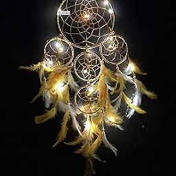 Dream Catcher White and Yellow Combination Wall Hanging with LED Lights for Positive Energy and Protection (Size 15cm x 55cm)-image-70