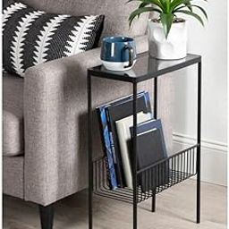 New Mark Impex End Table with Clear Glass Space Saving Bed Side Sofa Side 24.5'' Tall Glass End Table (Black)-image-17