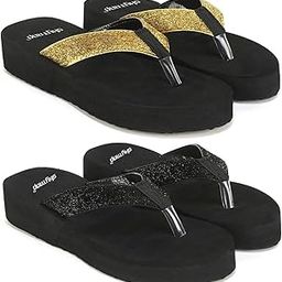 Women Gold, Black Shimmer Slippers Flipflop Combo of 2-image-96