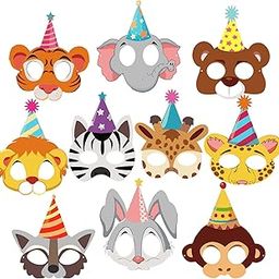 ZYOZIQUE 10 Piece Animal Masks Animal Happy Birthday Party Decoration 10 Pcs Animal Eye mask Jungle Birthday Theme Decoration,Jungle/Safari Themes Party Favors Kids 1st Birthday Decoration-13