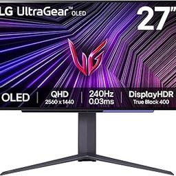 LG 27 inch Ultragear OLED QHD Gaming Monitor(2560 x 1440) 240Hz, 0.03ms, G-Sync Compatible, AMD FreeSync™, 1.5M:1 Contrast Ratio, HDR True Black 400, virtually Borderless,Height, Pivot,Tilt,27GS95QE-19