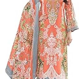 dravinam trends Lawn Cotton Pakistani Embroidered Suit Dress Material with Unstitched Bottoms and Cotton Dupatta-picture-7