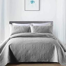 Boryard 3-Piece King Quilt Set, Lightweight Soft Bedspread (104x90 inches) with 2 Pillow Shams (20x36 inches) for All Season, Grey-image-70