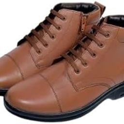 Men's Leather Ankle Boots, Lace-up, Brown, Cap Toe Design, Casual Dress Shoes-image-92