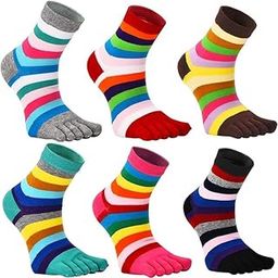 Cotton Blend Women Stripe Toe Socks Five Finger Sports Colorful Socks for Women Men_Free Size,Multicolour,Pack Of 03, Ankle Length-picture-0