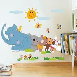 Decals Design 'Jungle Cartoon Cute Animals' Wall Sticker (PVC Vinyl, 60 cm x 90 cm, Multicolour)-image-25