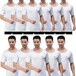Men's Round Neck Half Sleeves 100% Cotton Vest with Extended Length for Easy Tuck (Pack of 11)-image-46