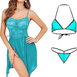 Combo of Women lace Babydoll Lingerie with Panty and Net Bikini Bra g-String Panty Lingerie Set-image-27