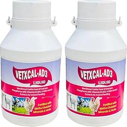 veqtis helthcare VETXCAL-AD3 2 LTR 2 pcs Plastic DOLU Liquid Feed SUPLEMENT of Calcium, Phosphorus,Vitamin D3, B12, A, H, LEPTADAENIA & SHATAVRI for Animals-8