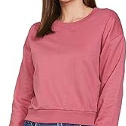 Women Cotton Solid Drop Shoulder Round Neck Sweatshirt-picture-2