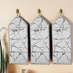 Homestic Pack of 3 Wall Hanging Organizer | Hanging Stationary-Magazine Organizer | Foldable Document Holder | 3 Multi-Purpose Storage Pocket | Marble-Design | Light Grey-image-36
