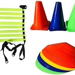 PVC Cones, Pack 5, 5 Space Markers and Ladder Agility, 4 Meter Combos (Multicolour, 6 Inch) (Set-1)-15