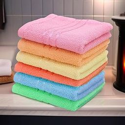 Weavers Villa Cotton 420 GSM Plain Soft Multicolour Face/Hand Towel - Set of 6 (33cm X 50cm)-16