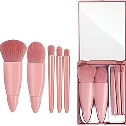 5 in 1 Mini Makeup Brush Kit with Mirror – Compact Cosmetic Case for Foundation, Blush, Eyeshadow – Portable Travel Makeup Brush Set for Women & Girls-21