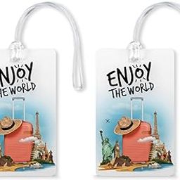 Enjoy The World Luggage Tags, Bag Tag Travel Id Labels Tag for Baggage Suitcases Bags with Silicon ( Pack of 2 )-53
