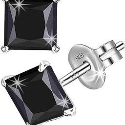 Black Solitaire Diamond Stud Earrings Set | Pure 925 Sterling Silver | Square Princess Cut Cubic Zirconia Ear Tops | Gift Item for Men Women Boys Girls Girlfriend | 6 Month Warranty-13