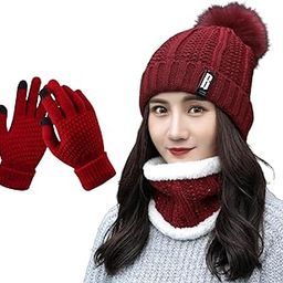 Winter caps for Women Winter Cap, Neck Warmer Touch Gloves Set Double Layers Woolen Warm and Stylish Winter Cap for Women Girls-image-30