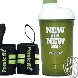 Pomic fit Wrist Band Wrist Supporter for Gym Accessories for Men for Hand Grip & Wrist Support Wrap Supporter Band Gym Gloves with 1 Protein Sipper Bottle for Men, Women (Light Green 600ml)-image-6